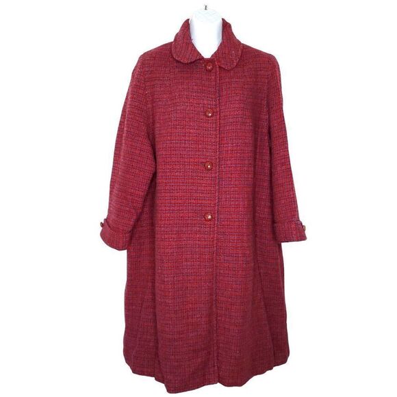 Vintage 60s Womens Harris Tweed Coat Scottish Wool Red Purple S M - Picture 1 of 12